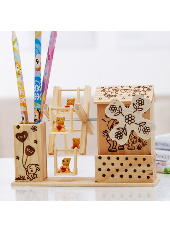 Three-story Cottage Windmill Music Box Decoration Creative Desktop Decoration Wooden Eight-tone Student Couple Gift-Color:White Windmill Music Box-Size:Random Pattern Color - Image 1