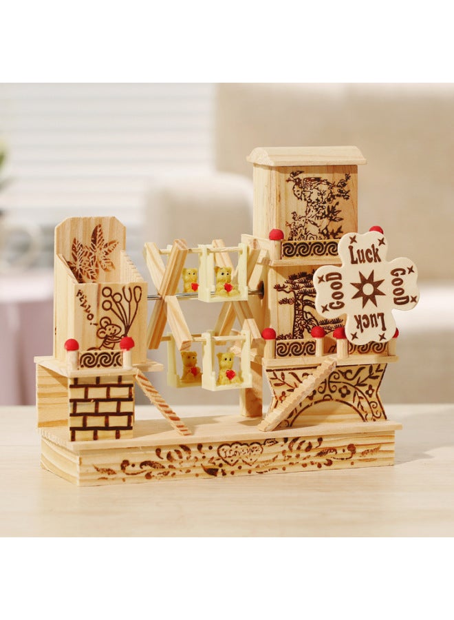 Three-story Cottage Windmill Music Box Decoration Creative Desktop Decoration Wooden Eight-tone Student Couple Gift-Color:White Windmill Music Box-Size:Random Pattern Color - Image 4
