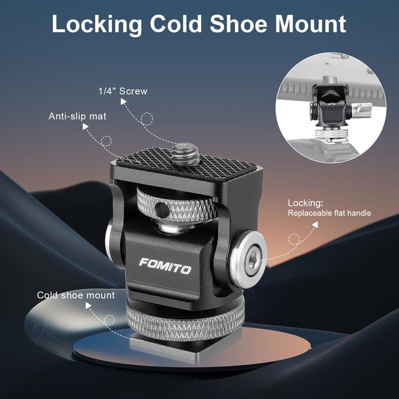 FOMITO Metal Camera Monitor Mount with 1/4" Serew and Cold Shoe, Rotary Adapter 360Â° Swivel Universal for Flash Speedlite, Field Monitor, LED Video Light, Microphone,etc- Gray Color - Image 2