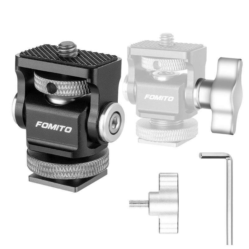 FOMITO Metal Camera Monitor Mount with 1/4" Serew and Cold Shoe, Rotary Adapter 360Â° Swivel Universal for Flash Speedlite, Field Monitor, LED Video Light, Microphone,etc- Gray Color - Image 1