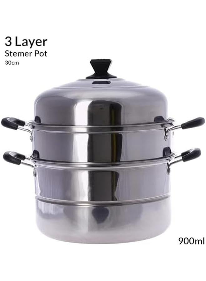 Bright Home 3 Layer Stainless Steel Steamer Pot 30Cm Silver 900Ml Ms7276 - Image 4