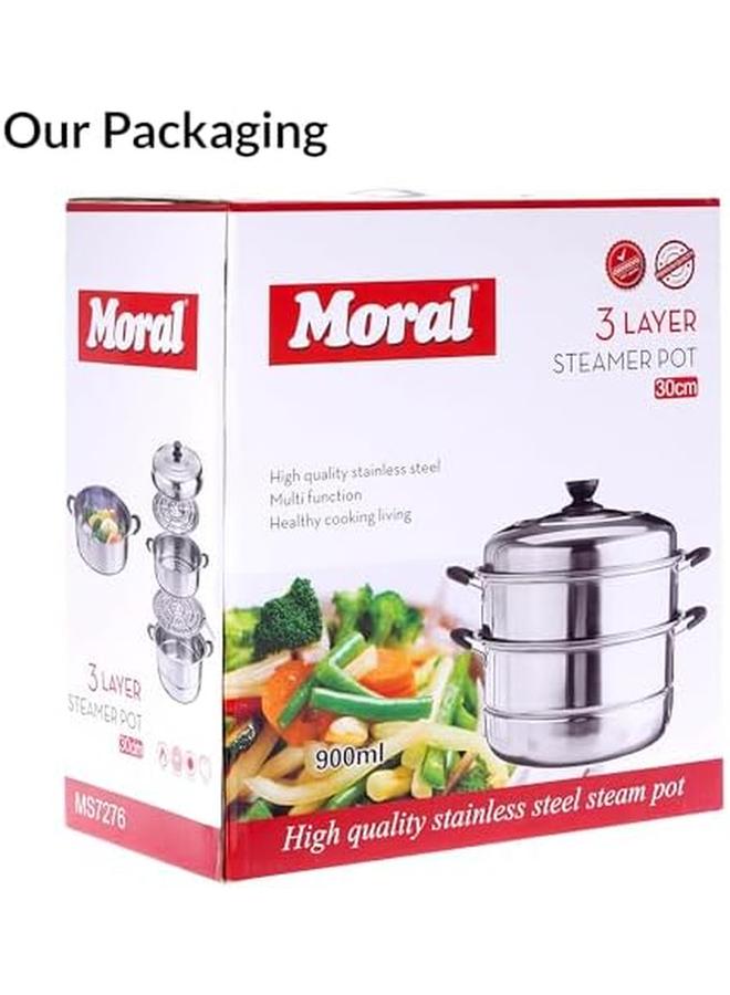 Bright Home 3 Layer Stainless Steel Steamer Pot 30Cm Silver 900Ml Ms7276 - Image 2