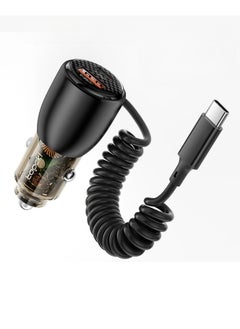 toocki USB Car Charger, PD QC 3.0 Type C Fast Charging Charger, Lightweight Portable Car Phone Charging Adapter With Spring Type C Cable For Iphone 15 14 Xiaomi Samsung, (1pc, Black)  - Image 1
