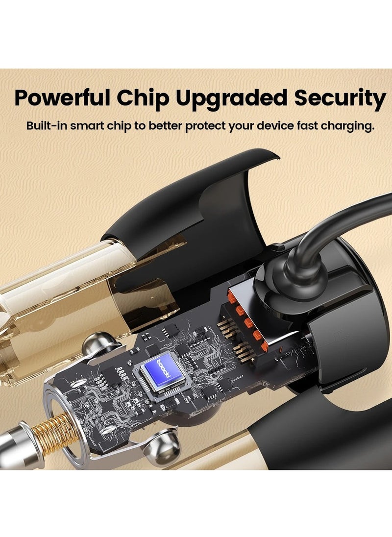 شاحن سيارة USB، شاحن شحن سريع PD QC 3.0 نوع C، محول شحن هاتف محمول خفيف الوزن مع كابل زنبركي من النوع C لهاتف Iphone 15 14 Xiaomi Samsung، (قطعة واحدة، أسود)  - Image 2