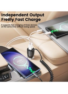 toocki USB Car Charger, PD QC 3.0 Type C Fast Charging Charger, Lightweight Portable Car Phone Charging Adapter With Spring Type C Cable For Iphone 15 14 Xiaomi Samsung, (1pc, Black)  - Image 3