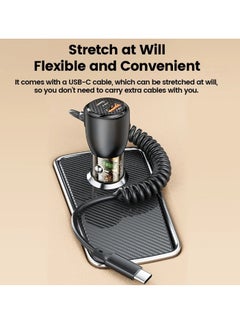 toocki USB Car Charger, PD QC 3.0 Type C Fast Charging Charger, Lightweight Portable Car Phone Charging Adapter With Spring Type C Cable For Iphone 15 14 Xiaomi Samsung, (1pc, Black)  - Image 4