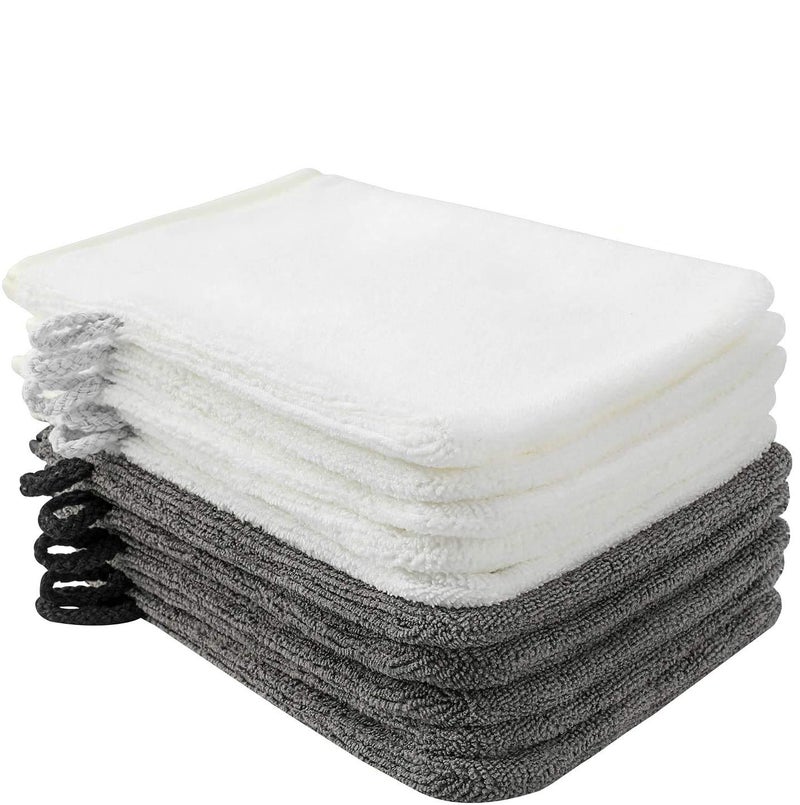 Phogary PHOGARY 10 Pack Microfiber Body Wash Mitts, Soft Face Mitten, Bath Spa Cloth, Reusable Makeup Remover Mitt Gloves, European Style Wash Cloth, 6×8 inch, White and Grey - Image 1