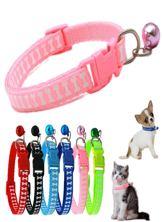 cyhaen Pink Dog Collar with Bell, Soft Nylon Identification Cat Collars with Bells for XXS Xs Small Tiny Little Pet Dogs Female Kitten Girls Animal, Neck 7.5-12.5 Inch - Image 1