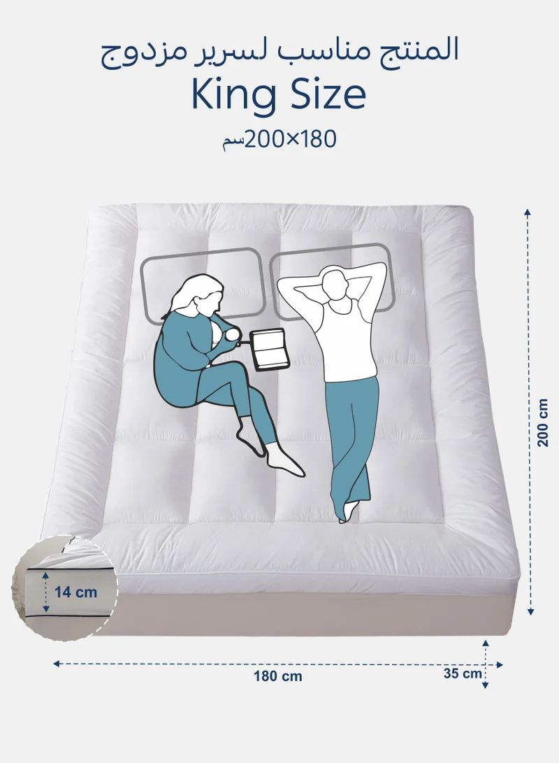 Donetella King Size Mattress Topper 180x200 cm – Brushed Microfiber Shell, 1500 GSM Down Alternative Fill, 14 cm Thick, Fits Up to 35 cm Deep