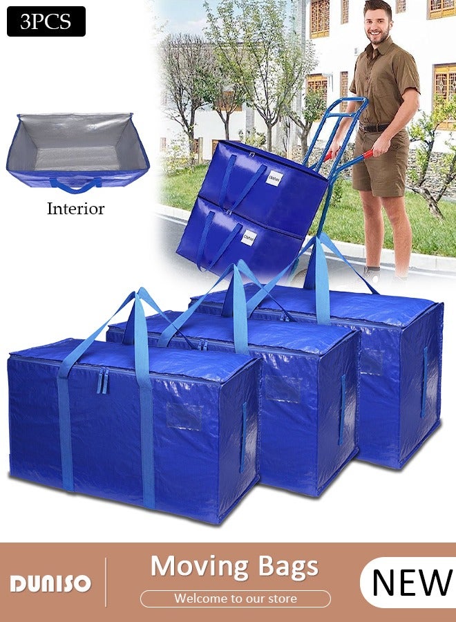 DUNISO Moving Bags,3 Pcs Pack Larg Storage Bag With Sturdy Handles and Heavy Duty Zippers, Storage Totes Holiday Travel Storage Moving & Clothing Storage Packing Organizer, Prefer for Travelling, Moving, Camping  - Image 1