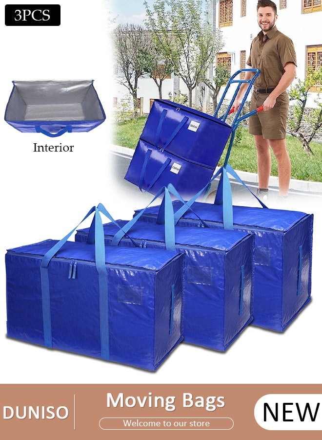 Moving Bags,3 Pcs Pack Larg Storage Bag With Sturdy Handles and Heavy Duty Zippers, Storage Totes Holiday Travel Storage Moving & Clothing Storage Packing Organizer, Prefer for Travelling, Moving, Camping