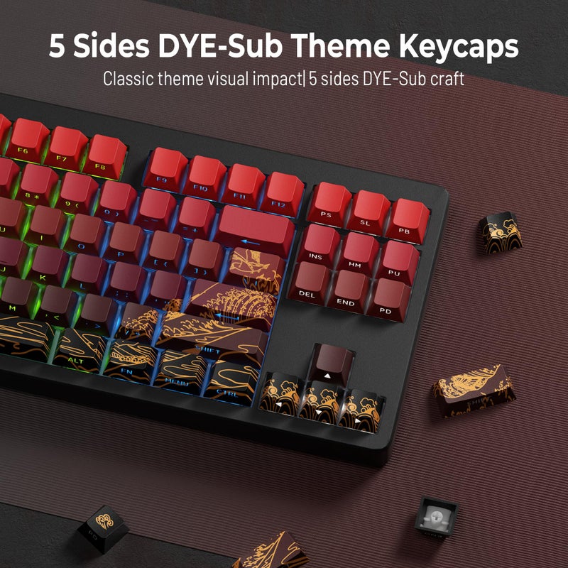 SDYZ XVX Shine Through Keycaps - Double Shot PBT Keycaps 60 65 75 100 Percent, Side Print Key caps Custom 129 Keys Set, Dye Sub Wave of Kanagawa Key caps for Mechanical Keyboards, Red - Image 5
