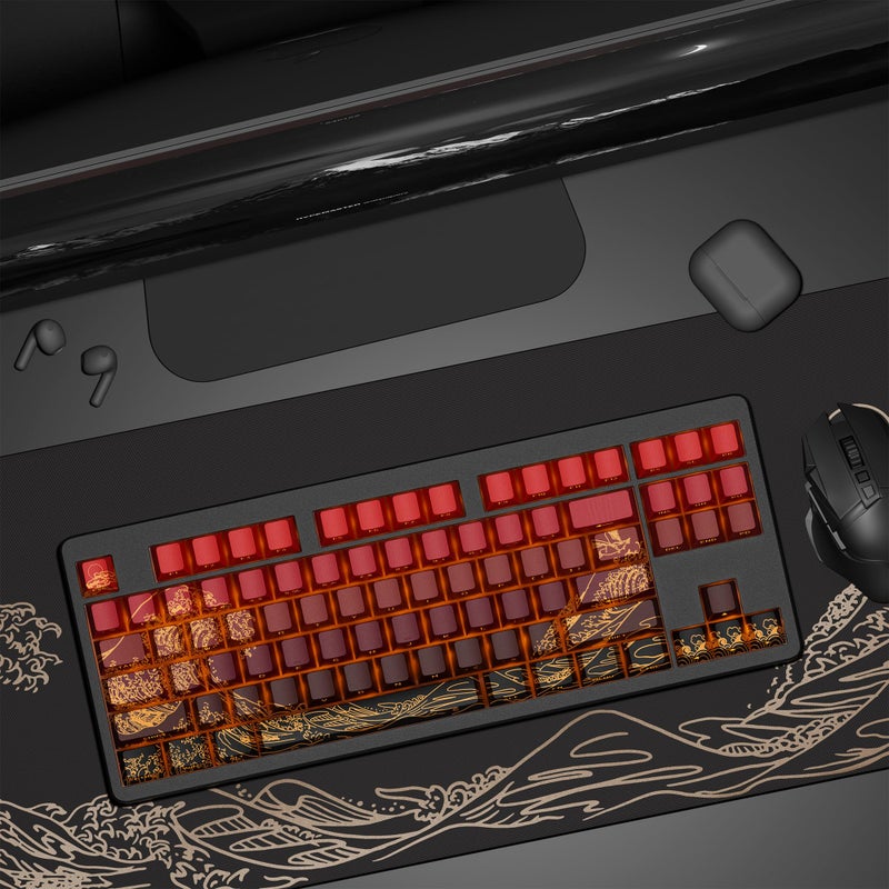 SDYZ XVX Shine Through Keycaps - Double Shot PBT Keycaps 60 65 75 100 Percent, Side Print Key caps Custom 129 Keys Set, Dye Sub Wave of Kanagawa Key caps for Mechanical Keyboards, Red - Image 3