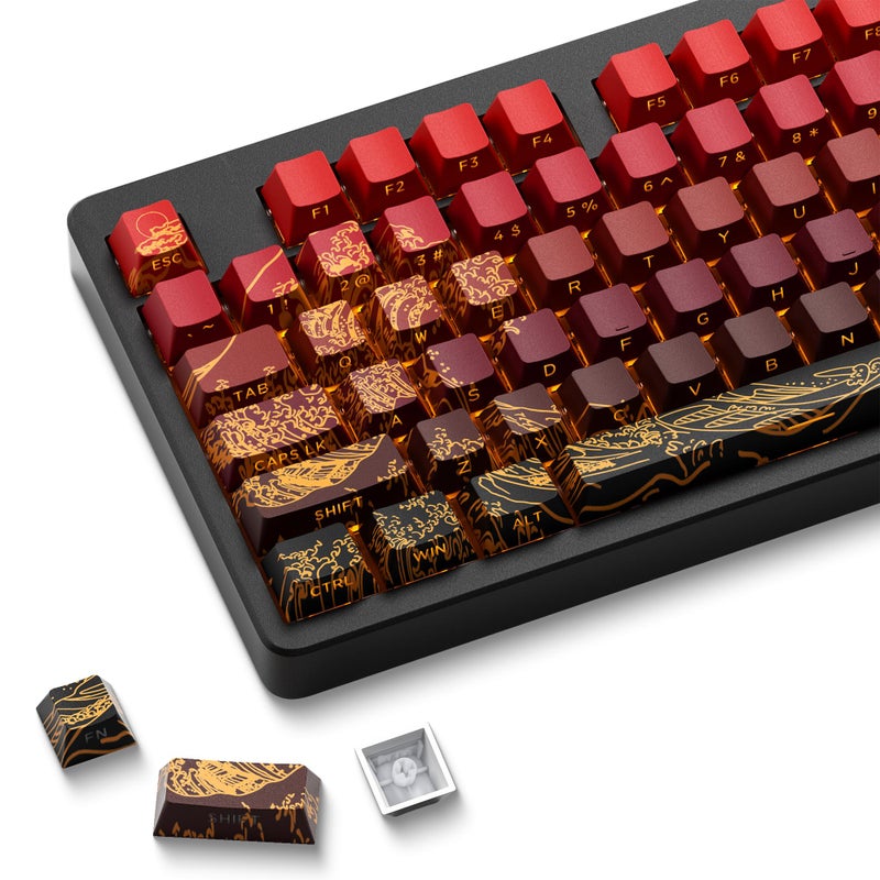 SDYZ XVX Shine Through Keycaps - Double Shot PBT Keycaps 60 65 75 100 Percent, Side Print Key caps Custom 129 Keys Set, Dye Sub Wave of Kanagawa Key caps for Mechanical Keyboards, Red - Image 1