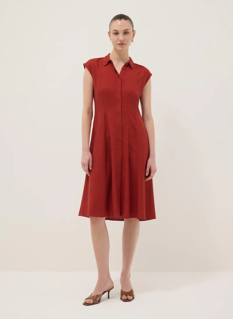 او في اس OVS Red Regular-Fit Shirt Dress In Viscose And Linen Blend