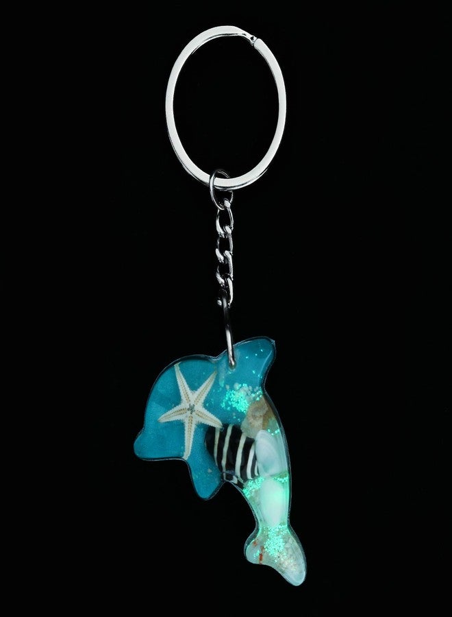 FM FM42 Turquoise Glow in the Dark Starfish Seashell Dolphin Key Ring Keychain - Image 2