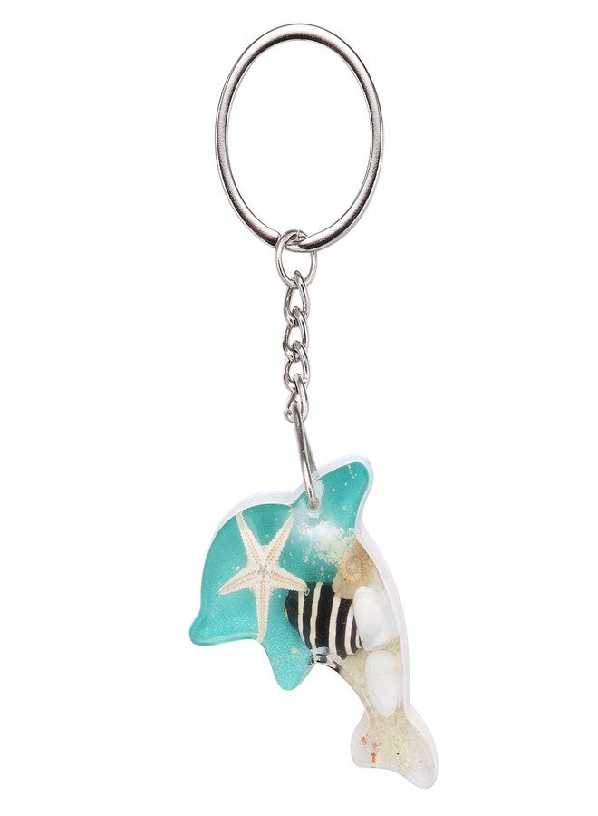 FM FM42 Turquoise Glow in the Dark Starfish Seashell Dolphin Key Ring Keychain - Image 1