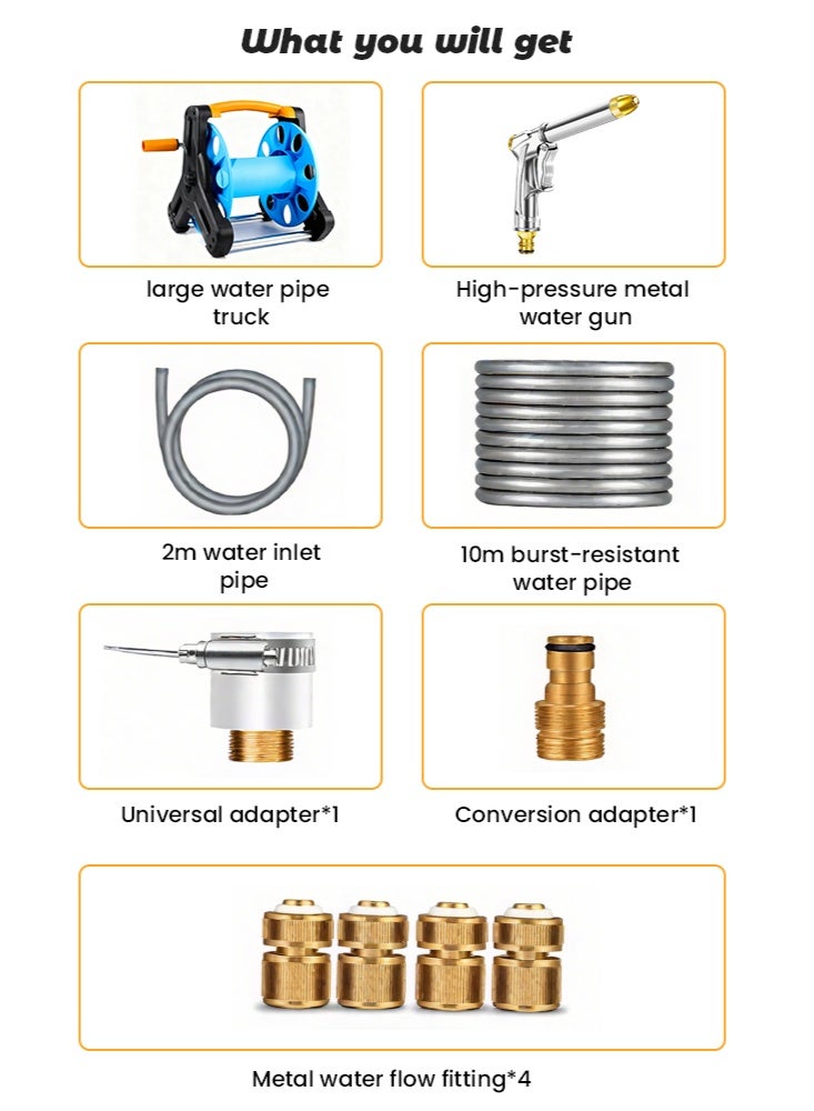 جيجيرو خرطوم مياه للحديقة بطول 40 مترًا مع بكرة، قابل للتعليق على الحائط، مع مسدس مياه عالي الضغط متعدد الوظائف وقوس أنبوب مياه، يُستخدم لري الحديقة وغسيل السيارات - Image 3