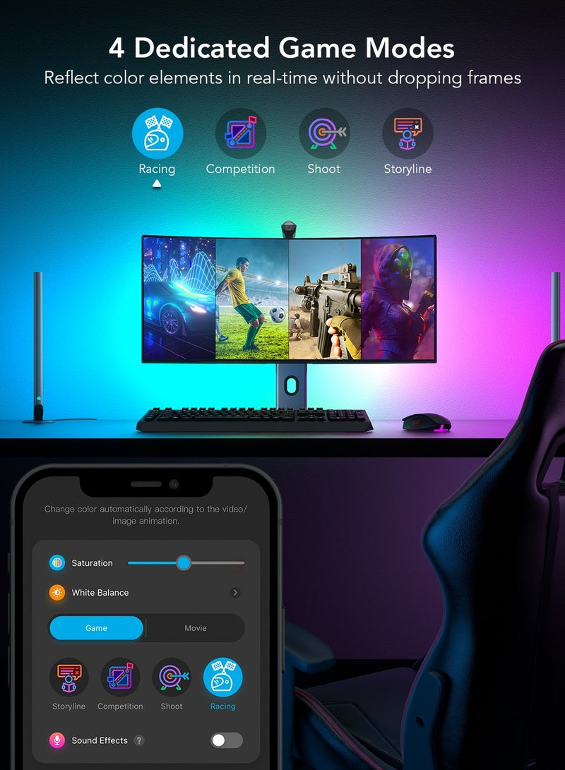 جوفي باكدج Govee DreamView G1 Pro – لوحين إضاءة + شريط نيون 140 سم + كاميرا ألعاب H604A – تجربة ألعاب غامرة احترافية - Image 3