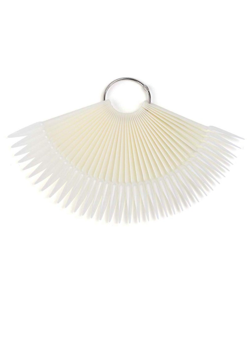 Teensery 100 Pcs Plastic Stiletto Nail Swatches Fake Tips Nail Polish Display Board Practice Tool with Metal Ring Holder Beige 