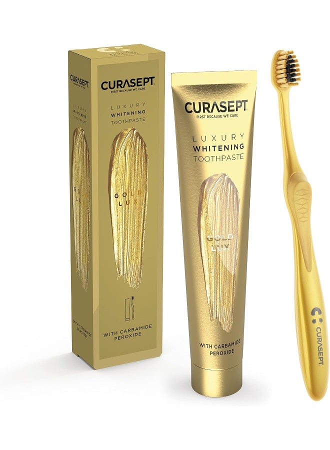 Curasept Gold Luxury Whitening Dent Toothpaste, 75 ML + Toothbrush - Image 1
