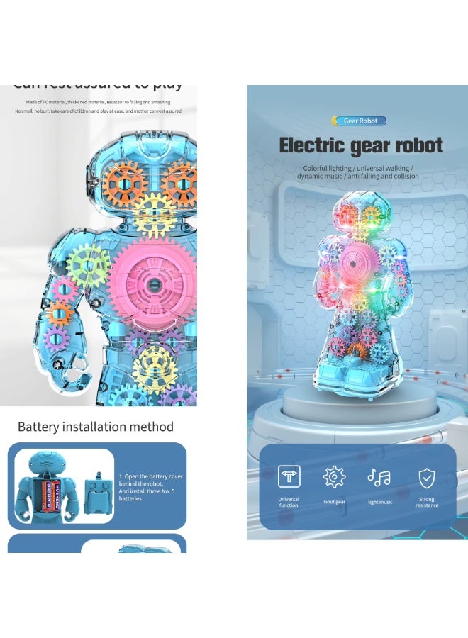 روبوت التروس الشفاف مع أضواء وموسيقى ودوران تروس ملوّنة – موديل 6038A للأطفال +3 سنوات - Image 5