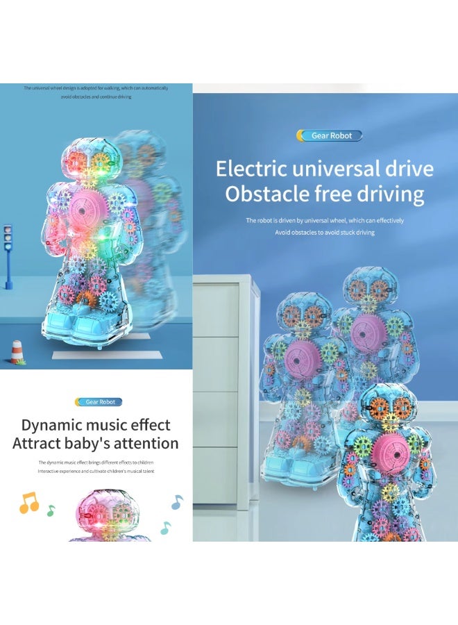 روبوت التروس الشفاف مع أضواء وموسيقى ودوران تروس ملوّنة – موديل 6038A للأطفال +3 سنوات - Image 3