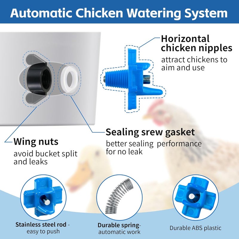 Dreyoo 12 Pcs Horizontal Chicken Waterer , Automatic Poultry Waterer with Drill Bits for Bucket Chicken Feeders, Non Leak Chicken Waterer Kit for Chicken Coop Outdoor - Image 2