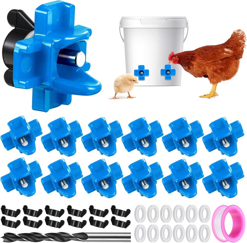 Dreyoo 12 Pcs Horizontal Chicken Waterer , Automatic Poultry Waterer with Drill Bits for Bucket Chicken Feeders, Non Leak Chicken Waterer Kit for Chicken Coop Outdoor - Image 1
