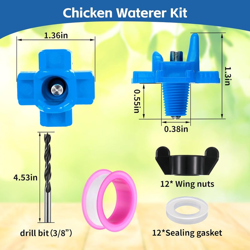 Dreyoo 12 Pcs Horizontal Chicken Waterer , Automatic Poultry Waterer with Drill Bits for Bucket Chicken Feeders, Non Leak Chicken Waterer Kit for Chicken Coop Outdoor - Image 5
