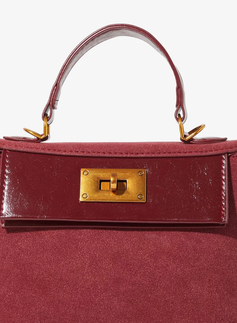 Styli  Burgundy Fabric Shopper Handbag with Gold Tone Hardware for Women | Best Price UAE
