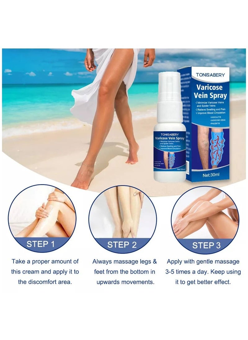 TONISABERY - Varicose Veins Treatment Spray Vein Healing Varicose Veins Treatment Spray Varicose Veins Treatment for Legs Varicose Veins Miracle Spray Improve Blood Circulation 30ml - Image 1