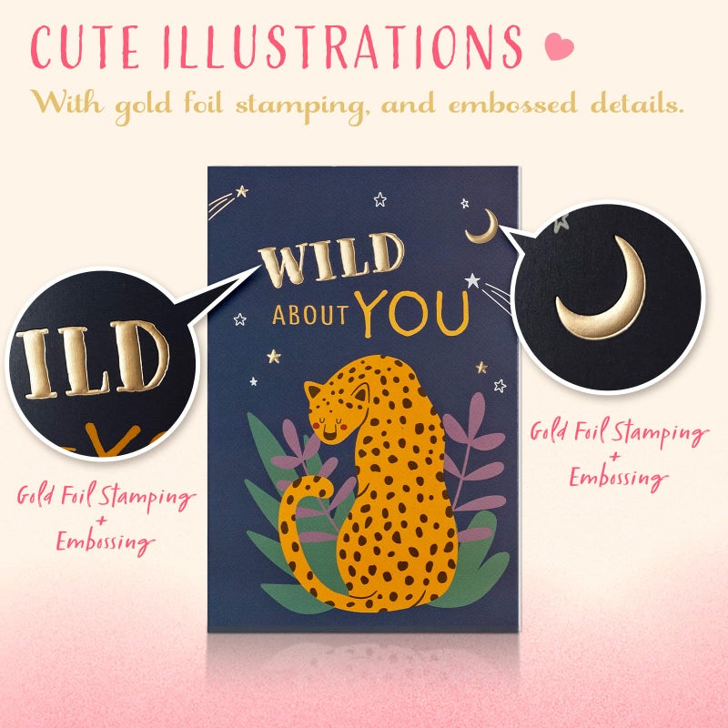 Prims & Flourish Valentines Day Cards for Kids School, 36-Pack Animal-Themed Funny Valentine's Exchange Cards for Classroom with Gold Foil and Emboss Details, 4 x 6 Inches, Blank on the Inside, Envelopes Included - Image 5