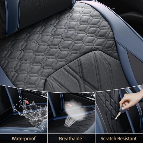 FLORICH Leather Front Car Seat Covers Waterproof Durable Front Seat Protector for Cars Luxury Seat Cover Breathable Vehicle Seat Cushion Universal Fit for Most Car Truck SUV, Black&Blue - Image 4