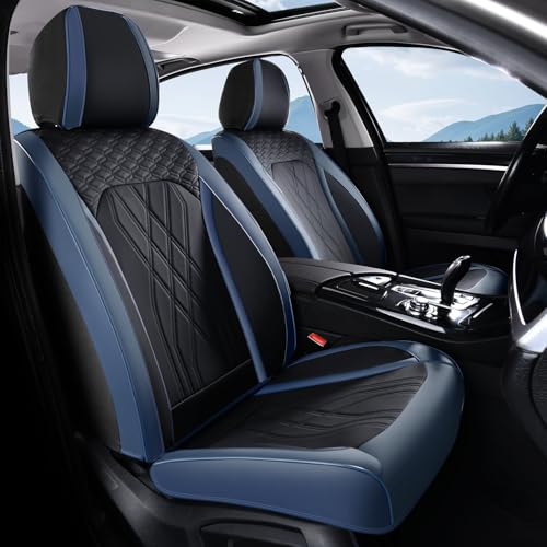 FLORICH Leather Front Car Seat Covers Waterproof Durable Front Seat Protector for Cars Luxury Seat Cover Breathable Vehicle Seat Cushion Universal Fit for Most Car Truck SUV, Black&Blue - Image 1