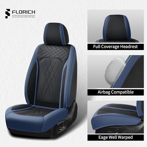 FLORICH Leather Front Car Seat Covers Waterproof Durable Front Seat Protector for Cars Luxury Seat Cover Breathable Vehicle Seat Cushion Universal Fit for Most Car Truck SUV, Black&Blue - Image 3