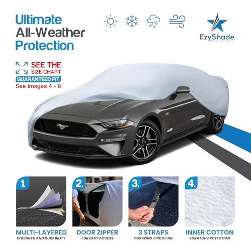 EzyShade 10-Layer Waterproof Sports Car Cover. See Vehicle Size-Chart for Accurate Fit. All Weather Full Outdoor Covers. Corvette Mustang Porsche Classic Cars. Sun Snow Rain. Size C3 (See SizeChart) - Image 2
