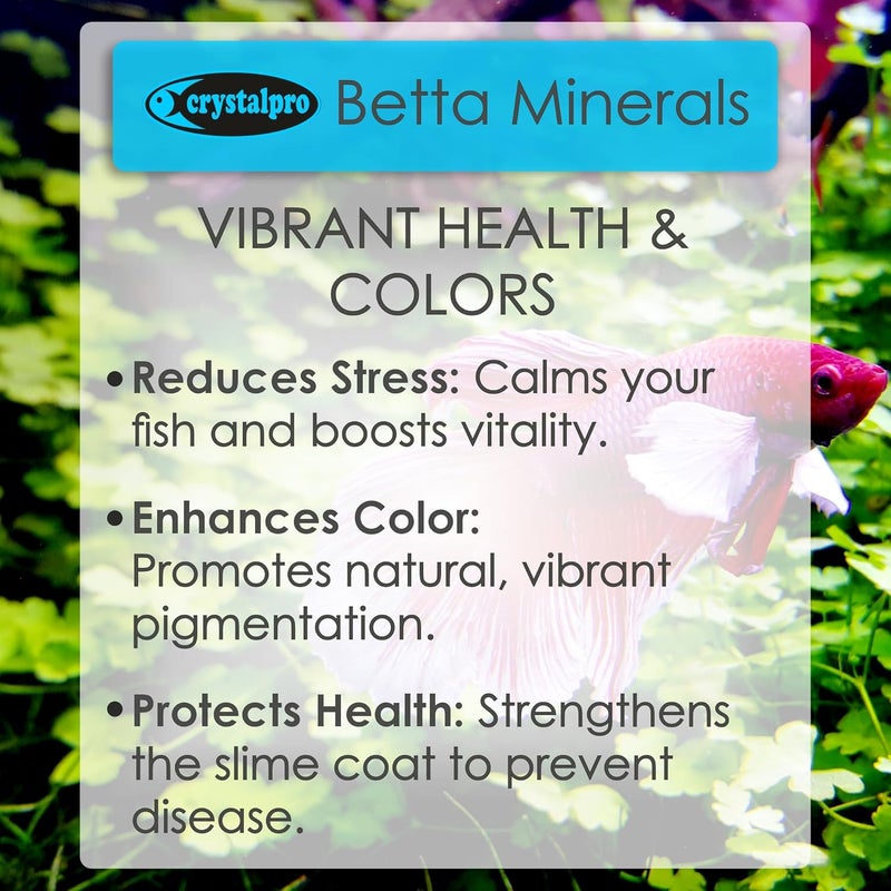 crystalpro Betta Minerals for Betta Fish Health - Reduces Stress - Boosts Protective Coat - Betta Aquarium Mineralizer 4.2 Oz Treats 500 Gallons - Image 1