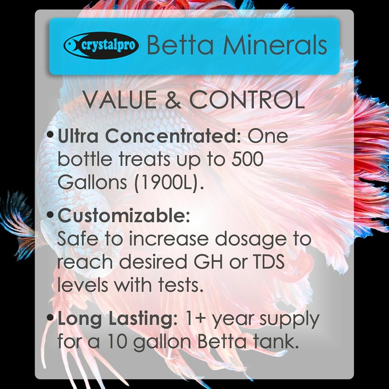 crystalpro Betta Minerals for Betta Fish Health - Reduces Stress - Boosts Protective Coat - Betta Aquarium Mineralizer 4.2 Oz Treats 500 Gallons - Image 2