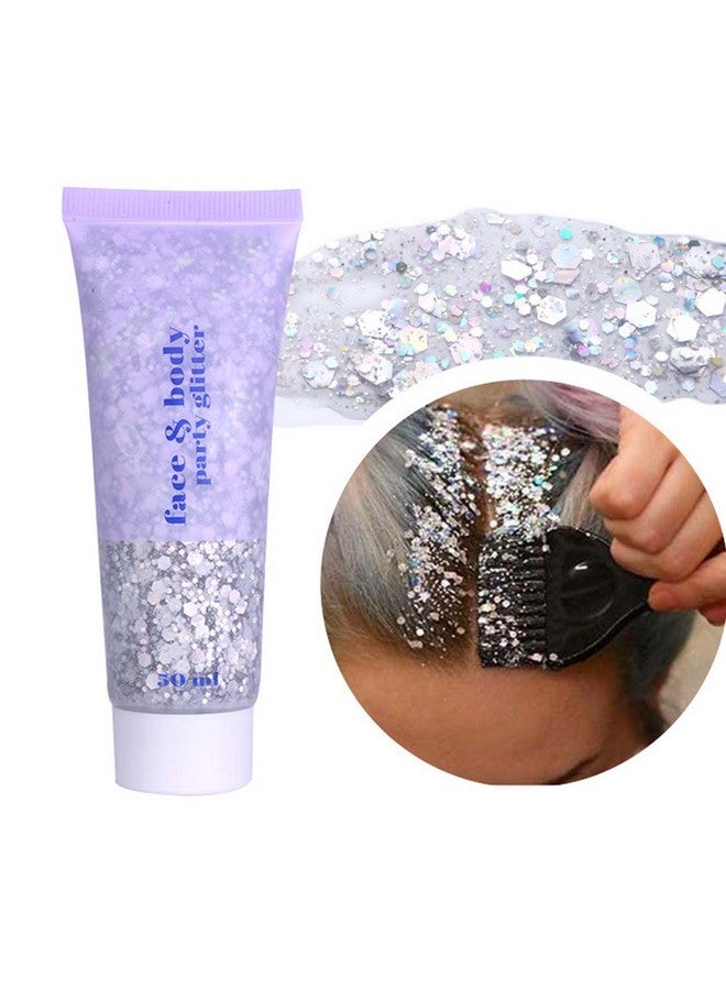 DAGEDA Body Glitter Gel, Body Sequins Shimmer Liquid Eyeshadow, Chunky Glitter For Face Hair Nails, Holographic Cosmetic Laser Powder Festival Glitter Makeup 50Ml(Silver) - Image 1