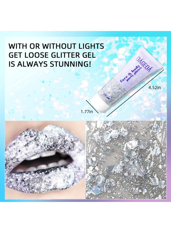 DAGEDA Body Glitter Gel, Body Sequins Shimmer Liquid Eyeshadow, Chunky Glitter For Face Hair Nails, Holographic Cosmetic Laser Powder Festival Glitter Makeup 50Ml(Silver) - Image 2