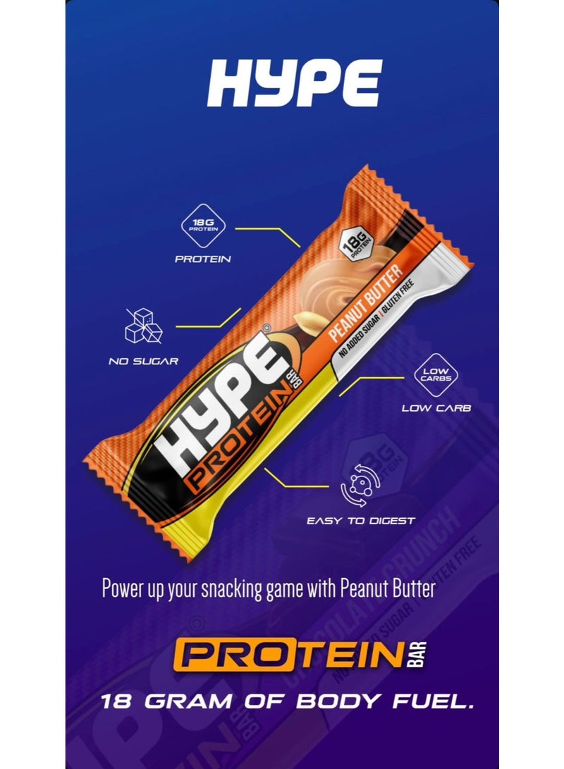 هايب بار بروتين بزبدة الفول السوداني - بدون إضافة سكر، 18 جرام بروتين، عبوة من 20 قطعة (55 جرام لكل قطعة) - Image 2