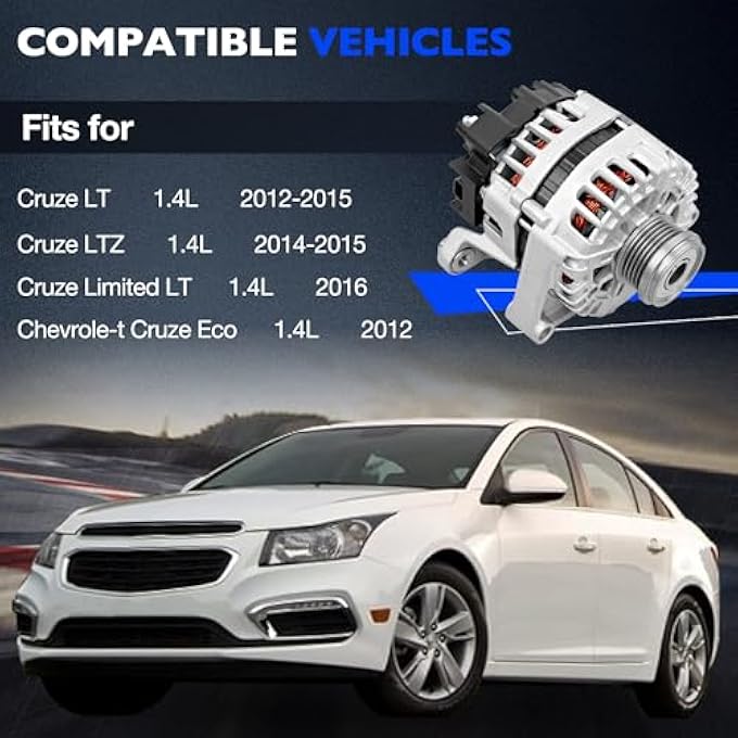 Misakomo 13597227 Alternator - 12V Alternator Compatible with Chevrolet Cruze 2012-2015 L4 1.4L Cruze Limited 2016 L4 1.4L - Cruze Alternator Replaces for 13573791 13577411 13588298 23247389 95520019 - Image 2