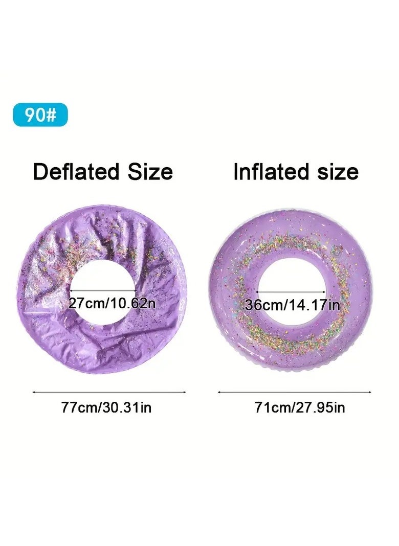 Goolsky - 1pc Sparkling Sequins Transparent Swim Ring - PVC Inflatable Swimming Circle for Pool Party, Beach Vacation - Versatile Water Play Float for General Use - Image 1
