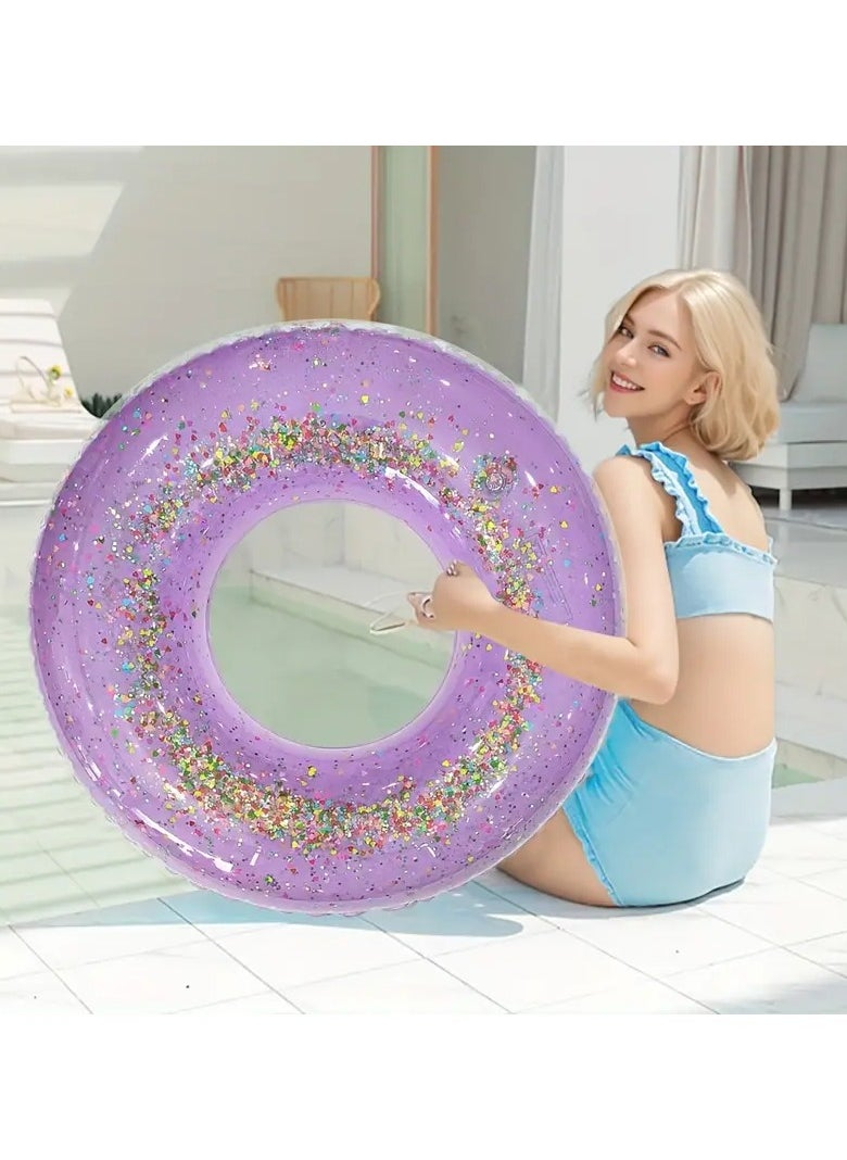 Goolsky - 1pc Sparkling Sequins Transparent Swim Ring - PVC Inflatable Swimming Circle for Pool Party, Beach Vacation - Versatile Water Play Float for General Use - Image 1