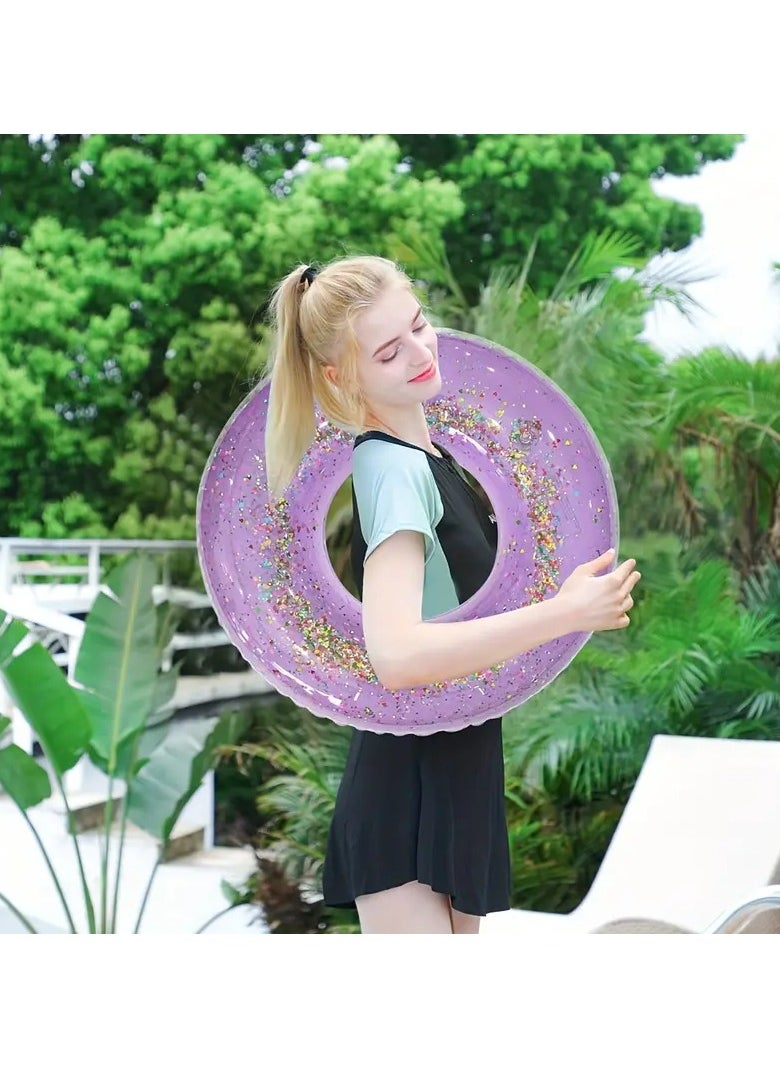 Goolsky - 1pc Sparkling Sequins Transparent Swim Ring - PVC Inflatable Swimming Circle for Pool Party, Beach Vacation - Versatile Water Play Float for General Use - Image 1