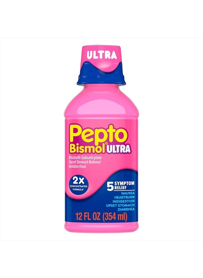 Pepto Bismol Liquid Ultra for Nausea, Heartburn, Indigestion, Upset Stomach, and Diarrhea - 5 Symptom Fast Relief, Original Flavor 12 oz  - Image 1