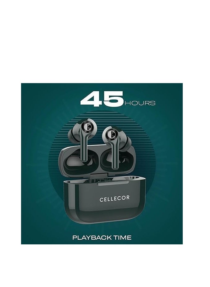 CELLECOR - CELLECOR Bropods CB22 Waterproof Earbuds with 45 Hours Playtime| 5.1v Bluetooth | Auto Pairing | 13mm Driver | Voice Assistant | ENC (Green) - Image 1