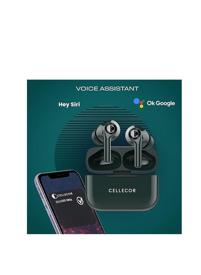 CELLECOR - CELLECOR Bropods CB22 Waterproof Earbuds with 45 Hours Playtime| 5.1v Bluetooth | Auto Pairing | 13mm Driver | Voice Assistant | ENC (Green) - Image 1