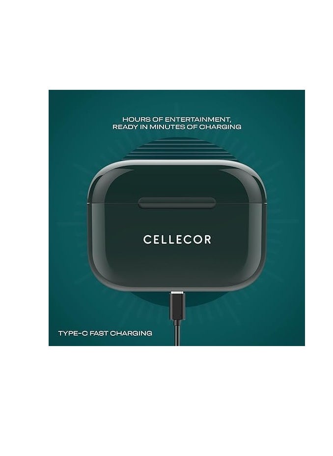 CELLECOR - CELLECOR Bropods CB22 Waterproof Earbuds with 45 Hours Playtime| 5.1v Bluetooth | Auto Pairing | 13mm Driver | Voice Assistant | ENC (Green) - Image 1
